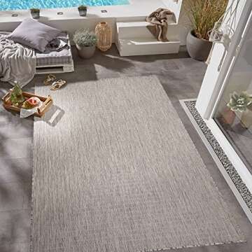 Adiva Rugs Outdoor Indoor Area Rug, Weather Resistant, Easy to Clean, Stain Resistant Floor Mat for Dining Room, Backyard, Deck, Patio (Silver Weiss, 2'6" x 7')