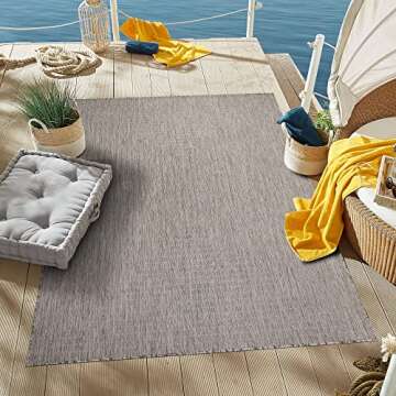 Adiva Rugs Outdoor Indoor Area Rug, Weather Resistant, Easy to Clean, Stain Resistant Floor Mat for Dining Room, Backyard, Deck, Patio (Silver Weiss, 2'6" x 7')