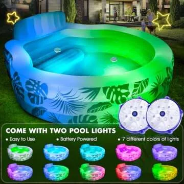 Inflatable Pool with Pool Lights, Oversized Thickened Blow Up Pool with Seat, Family Inflatable Pool...