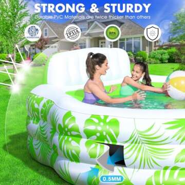 Inflatable Pool with Pool Lights, Oversized Thickened Blow Up Pool with Seat, Family Inflatable Pool for Audlts, 90"x90"x24" Large Inflatable Kids Pools for Backyard, Kiddie Pool Outdoor