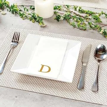Luxenap 15.8 X 7.9 Inch Linen-Feel Guest Towels, 50 Lettered Hand Towels - Gold Letter 'D', Sans Serif Font, White Paper Dinner Napkins, airlaid, For Restrooms And Tables - Restaurantware