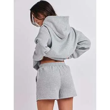 ANRABESS Women 2 Piece Outfit Oversized Hoodie Sweatshirt Shorts Lounge Sweat Set Sweatsuit Tracksuit 2025 Trendy Y2K Clothes Light Grey Small