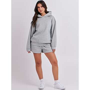 ANRABESS Women 2 Piece Outfit Oversized Hoodie Sweatshirt Shorts Lounge Sweat Set Sweatsuit Tracksuit 2025 Trendy Y2K Clothes Light Grey Small