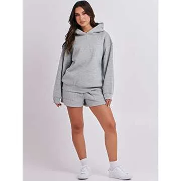 ANRABESS Women 2 Piece Outfit Oversized Hoodie Sweatshirt Shorts Lounge Sweat Set Sweatsuit Tracksuit 2025 Trendy Y2K Clothes Light Grey Small