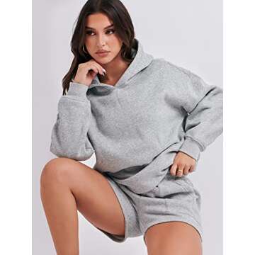 ANRABESS Women 2 Piece Outfit Oversized Hoodie Sweatshirt Shorts Lounge Sweat Set Sweatsuit Tracksuit 2025 Trendy Y2K Clothes Light Grey Small