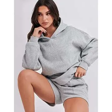 ANRABESS Women 2 Piece Outfit Oversized Hoodie Sweatshirt Shorts Lounge Sweat Set Sweatsuit Tracksuit 2025 Trendy Y2K Clothes Light Grey Small