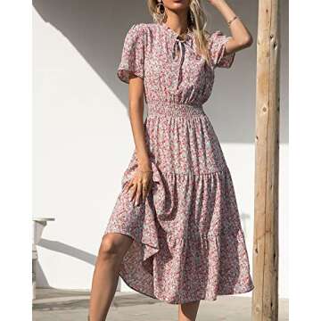 BTFBM Women's 2024 Floral Print Midi Beach Dress