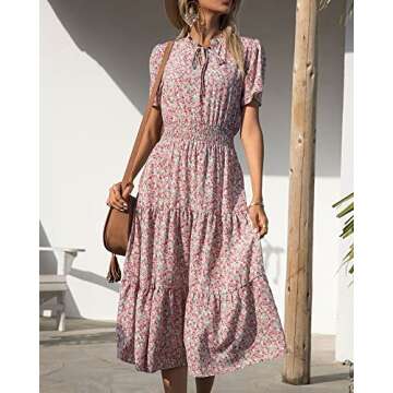 BTFBM Women's 2024 Floral Print Midi Beach Dress