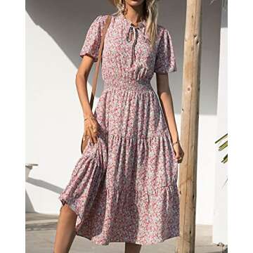 BTFBM Women's 2024 Floral Print Midi Beach Dress