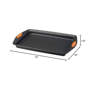 Rachael Ray Nonstick Bakeware with Grips, Nonstick Cookie Sheet / Baking Sheet - 10 Inch x 15 Inch, Gray with Orange Grips
