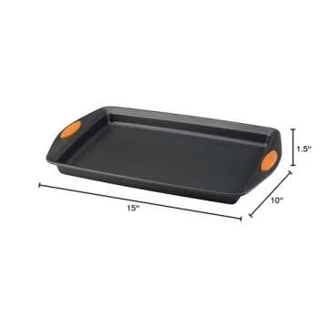 Rachael Ray Nonstick Bakeware with Grips, Nonstick Cookie Sheet / Baking Sheet - 10 Inch x 15 Inch, Gray with Orange Grips