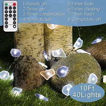 Impress Life Ocean Decor String Lights, Sea Glass Festive Beach Themed 10 ft 40 LEDs Battery&USB Cord Operated Eco-Friendly with Multi-Function Remote for Tent Wedding Nursery Bedroom Party Ornament