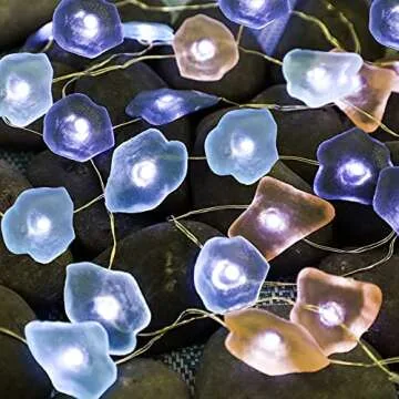 Impress Life Ocean Decor String Lights, Sea Glass Festive Beach Themed 10 ft 40 LEDs Battery&USB Cord Operated Eco-Friendly with Multi-Function Remote for Tent Wedding Nursery Bedroom Party Ornament