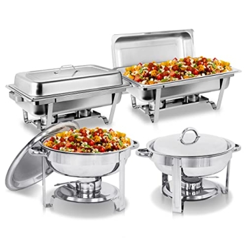 Elegant Stainless Steel Chafing Dish Set - 2 Round & 2 Rectangular