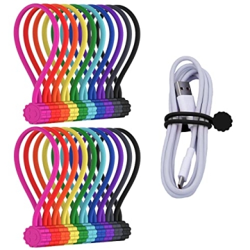 Rich&Ray 10C-20Pack Magnetic Silicone Cable Ties - Organize & Reuse!