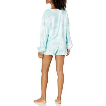 Goodthreads Women's Ruffle Sleepwear Front Drawstring Nightwear, Blue, Medium