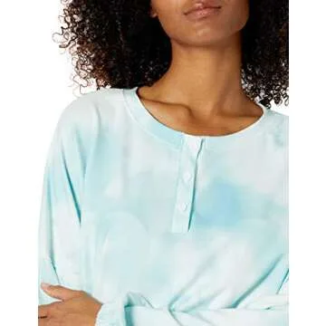 Goodthreads Women's Ruffle Sleepwear Front Drawstring Nightwear, Blue, Medium