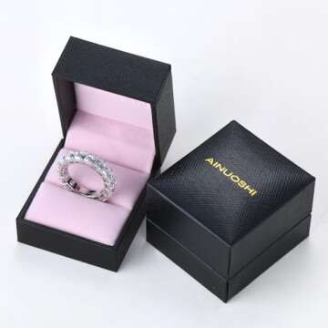 AINUOSHI 5.6mm Sterling Silver Emerald Cut Eternity Band Cz Engagement Ring Zirconia Wedding Band Size 4 to10 (4.5)