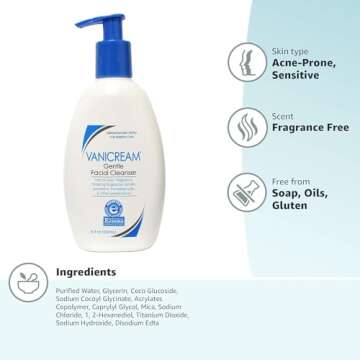 Vanicream Gentle Facial Cleanser with Pump and Travel-Sized Cleanser Bundle, 8 Fl Oz & 2.5 Fl Oz