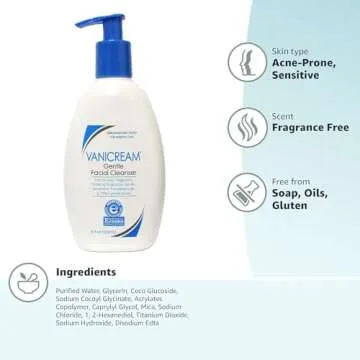 Vanicream Gentle Facial Cleanser with Pump and Travel-Sized Cleanser Bundle, 8 Fl Oz & 2.5 Fl Oz