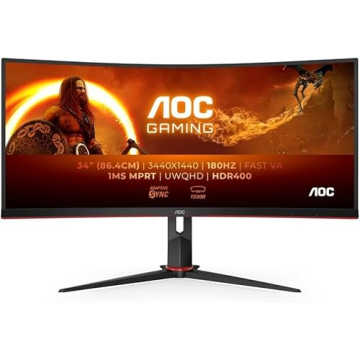 AOC CU34G2XP/BK 34" Curved Gaming Monitor - WQHD, 180Hz Refresh Rate, Renewed