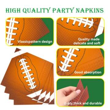 LMJUNZZ 120 Pcs Football Party Supplies Bundle Paper Plates Napkins Forks Football Party Birthday Decorations For Kids Serves 30