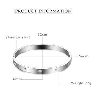 Jude Jewelers Classical Plain Stainless Steel Cubic Zircon Filled Bangle Bracelet (Silver)