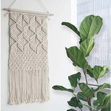 TIMEYARD Macrame Wall Hanging Tapestry Boho Home Decor, 13" W x 26" L, Woven from 5mm 100% Twisted Cotton Cord