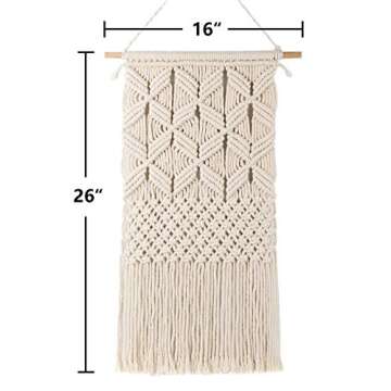 TIMEYARD Macrame Wall Hanging Tapestry Boho Home Decor, 13" W x 26" L, Woven from 5mm 100% Twisted Cotton Cord