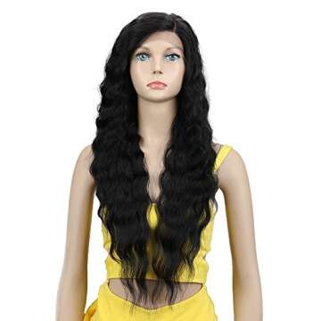 Joedir Lace Front Wigs 28" Long Curly Wavy Black Color Hight Temperature Synthetic Wigs For Black Wo...