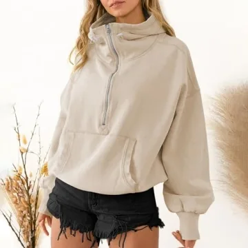 Stylish TBA High Neck Hoodie Women Oversized Casual Pullover