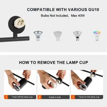 Ketom 4-Light Track Lighting Fixtures Ceiling, GU10 Black Led Ceiling Spotlight, Modern Track Light Kit for Kitchen Bedroom Living Room