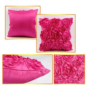 SeptCity Decorative Throw Pillow Covers for Couch Cushion Case, Romantic Love Satin Rose Wedding Party Home Decor, Home Gift (Set of 2) (Hot Pink)