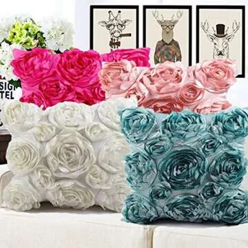 SeptCity Decorative Throw Pillow Covers for Couch Cushion Case, Romantic Love Satin Rose Wedding Party Home Decor, Home Gift (Set of 2) (Hot Pink)