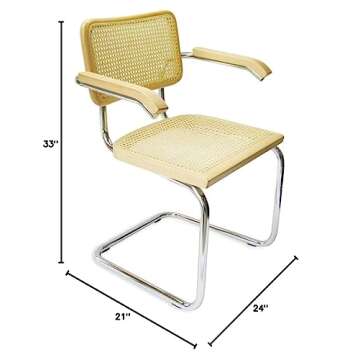 Marcel Breuer Cesca Cane Cantilever Armchair Arm Chair w/Chrome Frame & Natural Wood (Made in Italy)