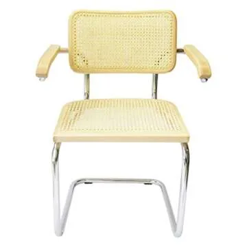 Marcel Breuer Cesca Cane Cantilever Armchair Arm Chair w/Chrome Frame & Natural Wood (Made in Italy)