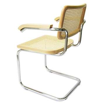 Marcel Breuer Cesca Cane Cantilever Armchair Arm Chair w/Chrome Frame & Natural Wood (Made in Italy)