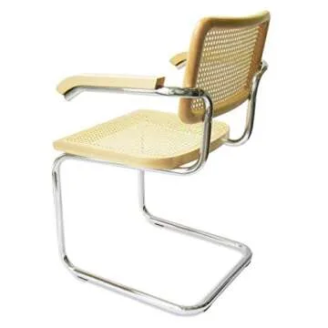 Marcel Breuer Cesca Cane Cantilever Armchair Arm Chair w/Chrome Frame & Natural Wood (Made in Italy)