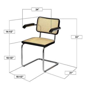 Marcel Breuer Cesca Cane Cantilever Armchair Arm Chair w/Chrome Frame & Natural Wood (Made in Italy)