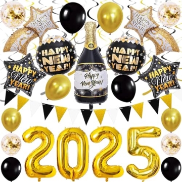 New Years Eve Party Supplies 2025 Happy New Year Decorations Kit for 2025 Happy New Year Decorations...
