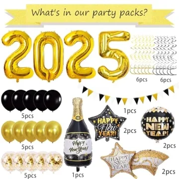 New Years Eve Party Supplies 2025 Happy New Year Decorations Kit for 2025 Happy New Year Decorations Adults Kids Party Decor