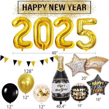 New Years Eve Party Supplies 2025 Happy New Year Decorations Kit for 2025 Happy New Year Decorations Adults Kids Party Decor