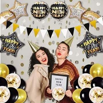 New Years Eve Party Supplies 2025 Happy New Year Decorations Kit for 2025 Happy New Year Decorations Adults Kids Party Decor