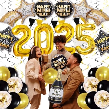New Years Eve Party Supplies 2025 Happy New Year Decorations Kit for 2025 Happy New Year Decorations Adults Kids Party Decor