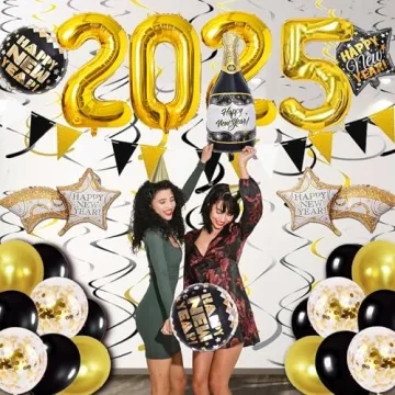 New Years Eve Party Supplies 2025 Happy New Year Decorations Kit for 2025 Happy New Year Decorations Adults Kids Party Decor