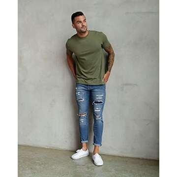 INTO THE AM Premium Men's Fitted Crew Neck Plain Essential Tees - Modern Fit Fresh Classic Short Sleeve T-Shirts for Men (Olive Green, XX-Large)