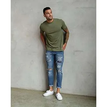 INTO THE AM Premium Men's Fitted Crew Neck Plain Essential Tees - Modern Fit Fresh Classic Short Sleeve T-Shirts for Men (Olive Green, XX-Large)