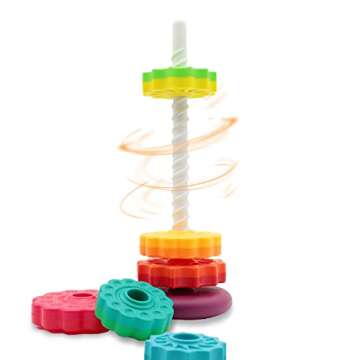 BYFWH Baby Spin Stack Toy,Premium Stacking Toy for Kids,Baby Spinning Stacking Toy for Babies and Toddlers,Educational Toddler Learning Toy,Baby 1 2 3 Birthday Gifts,Autism Sensory Spinning Toy