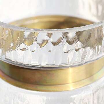 Vases Cylinder Clear Hammered Glass Flower Arrangement Vase Retro Rusty Brass Gold Band Decor Dining Table Centerpieces Gifts for Wedding Housewarming Party，7.9'' H x 5.4'' D