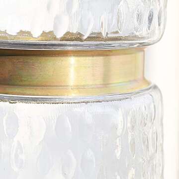 Vases Cylinder Clear Hammered Glass Flower Arrangement Vase Retro Rusty Brass Gold Band Decor Dining Table Centerpieces Gifts for Wedding Housewarming Party，7.9'' H x 5.4'' D